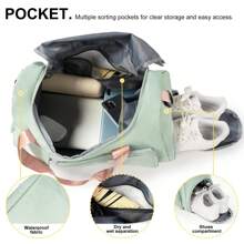 1pc 35l Gym Bag, Yoga Crossbody Bag, Sports Bag With Shoe Compartment And Wet Clothes Compartment, Green&Pink Oxford Cloth Wear-Resistant And Waterproof Material, Travel Bag With Wet And Dry Pockets, Lightweight Carry-On Handbag, Weekend Overnight Bag For Women Men Training Trips Workouts Gym Swims And Plane Business Holidays - 綠色 - 查看 2