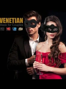 1入優雅的威尼斯化妝舞會和派對，復古風格，適合情侶化妝舞會面具，適合瑪蒂脂、萬聖節、聖誕節、新年派對服裝，金塵設計，舒適配戴-化妝舞會成人服裝配件 - 彩色 - 查看 1