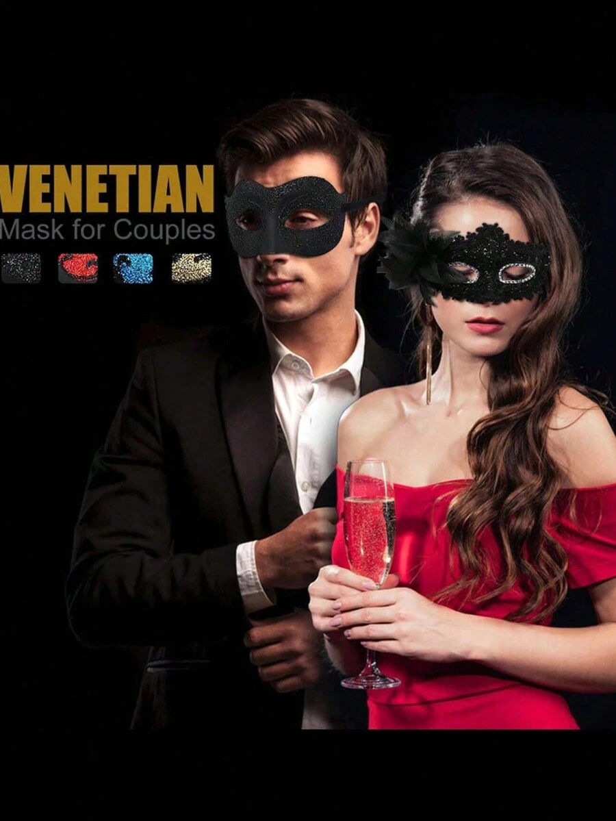 1入優雅的威尼斯化妝舞會和派對，復古風格，適合情侶化妝舞會面具，適合瑪蒂脂、萬聖節、聖誕節、新年派對服裝，金塵設計，舒適配戴-化妝舞會成人服裝配件 - 彩色 - 查看 1