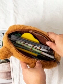 1pc Cute Cartoon Character Kapi Baba Plush Pencil Case, Large Capacity Student Stationery Organizer, Multi-Functional Cosmetic Storage Bag - Multicolor - View 3