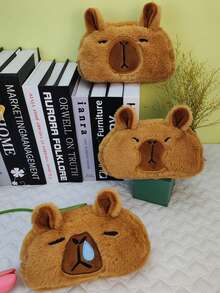 1pc Cute Cartoon Character Kapi Baba Plush Pencil Case, Large Capacity Student Stationery Organizer, Multi-Functional Cosmetic Storage Bag - Multicolor - View 4