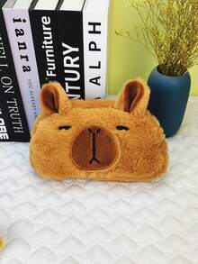 1pc Cute Cartoon Character Kapi Baba Plush Pencil Case, Large Capacity Student Stationery Organizer, Multi-Functional Cosmetic Storage Bag - Multicolor - View 5