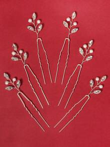 6pcs/Set Women's All-Match Versatile Delicate Hair Pins, Crystal & Pearl Braided Hair Clips, Wedding Bride Decorative Headpieces