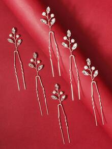 6pcs/Set Women's All-Match Versatile Delicate Hair Pins, Crystal & Pearl Braided Hair Clips, Wedding Bride Decorative Headpieces