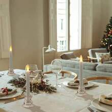 3个/6个装玻璃锥形烛台，适用于柱状锥形茶蜡，透明水晶玻璃烛台，优雅祈祷蜡烛锥形烛台，适用于婚礼、派对、冥想、装饰和用餐、万圣节、恐怖、秋季、节日、假日、冬季、房间装饰、生日、毕业礼物 - 無色 - 查看 7