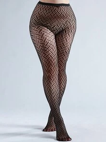 1入春夏輕盈黑色魚網打底褲，高彈性透明魚網長襪，Y2K編織連褲襪女裝 - 黑色 - 查看 1