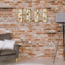 4入組蘑菇壁飾，復古蘑菇壁藝術標誌，鄉村木質蘑菇廚房裝飾，臥室、飯廳、客廳、辦公室掛畫菌類美學藝術 - 棕色 - 查看 6