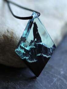 1pc Handmade Resin Mountain Wolf Pendant With Gift Box, Vintage Style Men's Outdoor Fashion Jewelry - Wolf - View 2