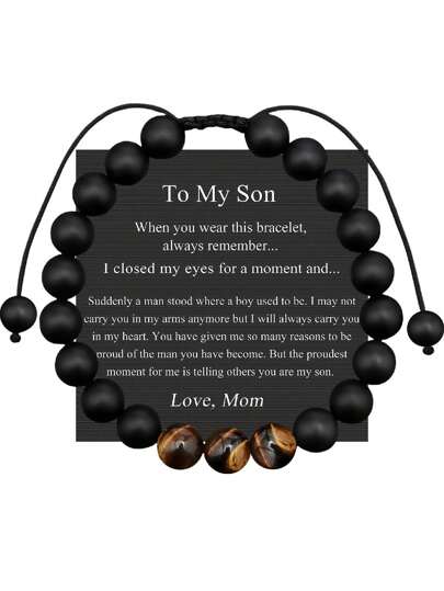 1 pieza Regalos de Regreso a Clases para hijo, Pulsera de Graduación para Hijo, Regalo de Pulsera de Piedra Ojo de Tigre Natural, Pulsera de Hombre de Piedra Ojo de Tigre para Alivio del Estrés y la Ansiedad, Regalo de Navidad en la Vida Diaria para Hijo