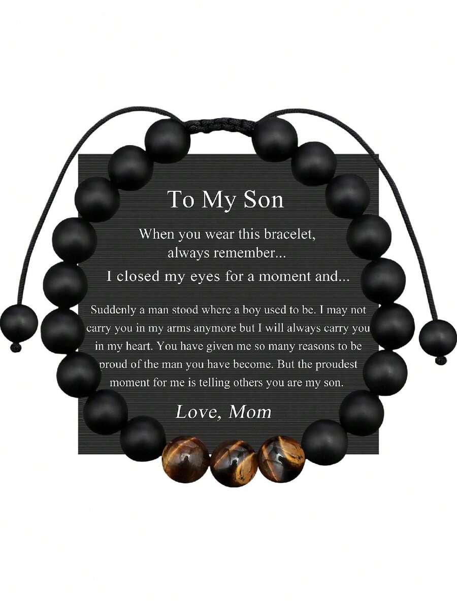 1對校園回歸特別禮物，畢業紀念手鐲，虎眼石手鍊自然虎眼石手鍊男士手鍊壓力緩解焦慮手鍊，適合聖誕節日常生活贈品兒子 - 黑色 - 查看 1