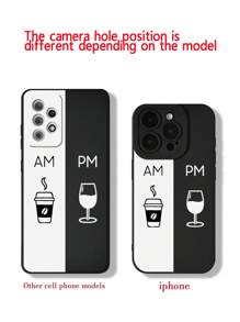 Koffie geschilderd minimalistisch zwart anti-val dikke rand telefoonhoes, eenvoudig en elegant, compatibel met iPhone 15 XR/7/8, iPhone 15 ProMax/12ProMax/13ProMax/14ProMax/13/14/11/12P14 Dames P11 Soft Shell, P12 Anti -Fall, XS.XR/78P.78GES2, compatibel met A134G A22 A21S A514G A52 S22 ULTRA A335G, compatibel met Redmi10 RedmiNote114G Redmi11Lite A53tpuA14/A23/S23ULTRA S24 A14 A15 S23 A73 Huawei Samsung Xiaomi Redmi telefoonhoesje