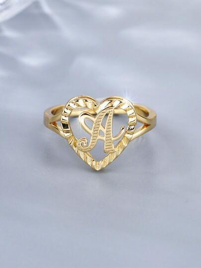 1pc Vintage Countryside Aesthetic 26 Alphabet Design Adjustable Ring For Women And Couples, Suitable For Party And Travel Gifts