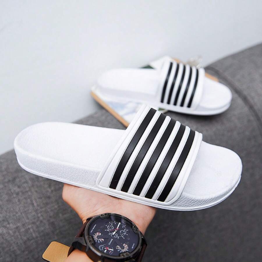 Striped Men's Flip Flops Anti-slip Durable Beach Sandals, Summer Classic Couple Slippers For Water Activities