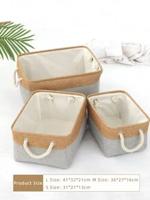 1pc Two Tone Storage Basket, Beige Polyester Desktop Organizer, For Home