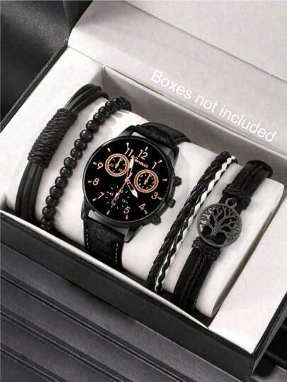 1 Set Men's Casual Sports Round Roman Numeral Quartz Watch With Leather Strap, Suitable For Daily Wear, Gift For Birthday, Back To School, Thanksgiving, Valentine's Day (Watch Box Not Included)