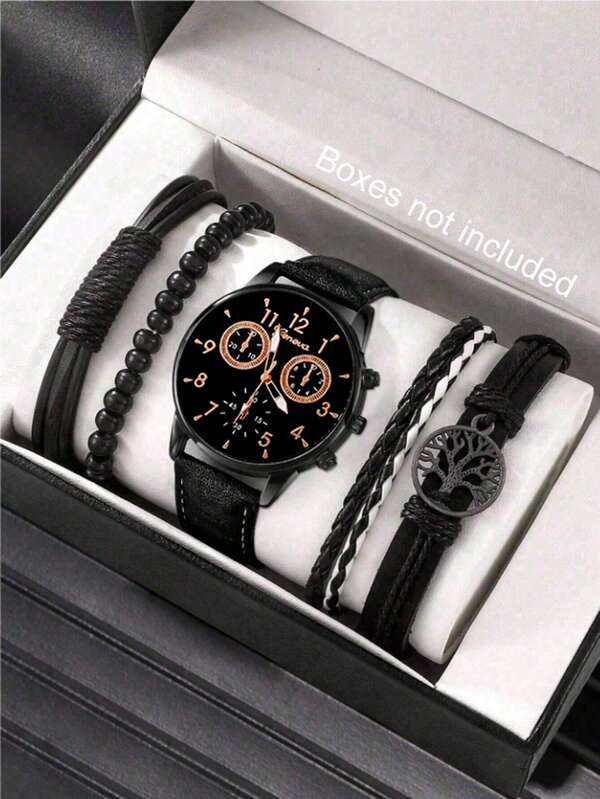 1 Set Men's Casual Sports Round Roman Numeral Quartz Watch With Leather Strap, Suitable For Daily Wear, Gift For Birthday, Back To School, Thanksgiving, Valentine's Day (Watch Box Not Included)