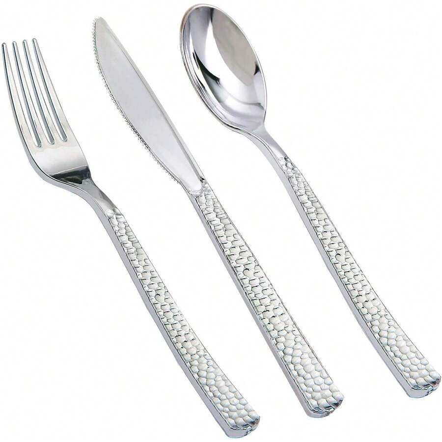 Supernal 180 Pieces Silver Plastic Silverware,Disposable Plastic Silverware,Party Plastic Flatware,Perfect Plastic Silver Cutlery For Birthday,Party,Wedding - Silver - View 1