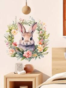 1pc Cute Rabbit Wall Sticker For Room Decoration, Self-Adhesive Door/Background Decal For Bedroom - White - View 5