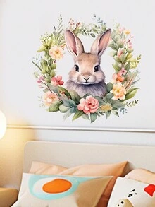1pc Cute Rabbit Wall Sticker For Room Decoration, Self-Adhesive Door/Background Decal For Bedroom - White - View 3