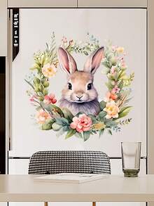 1pc Cute Rabbit Wall Sticker For Room Decoration, Self-Adhesive Door/Background Decal For Bedroom - White - View 4