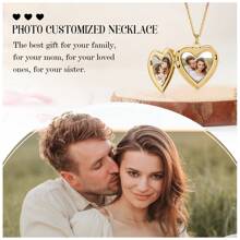 1pc Customizable Heart-Shaped Locket Necklace With Photo, Father Day Gift,Fathers Dad Gift,Picture Necklace,Custom Chain,Ideal For Family, Couples, And Pets, Suitable For Daily Wear, Birthday, Valentine's Day, Anniversary Celebration, Gift For Boyfriend, Girlfriend, Spouse - Gold - View 2