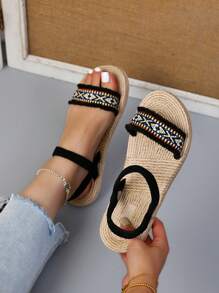 Women's Fashionable Flat Sandals, Spring/Summer Beach Anti-Slip Cute, Bohemian Style Flat Sandals, & Western Europe, Elegant Elastic Sandals