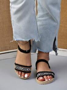Women's Fashionable Flat Sandals, Spring/Summer Beach Anti-Slip Cute, Bohemian Style Flat Sandals, & Western Europe, Elegant Elastic Sandals