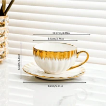 1套(附茶杯一只和茶碟一只)金色陶瓷咖啡杯，馬克杯，水杯，茶杯，適用於家居裝飾和禮品