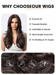 22 Inch Màu Nâu Nổi Bật Tóc Vàng Dài Sóng Lớn Lớp Tổng Hợp Tóc Giả Dành Cho Nữ Phần Giữa Tự Nhiên Tóc Giả Dành Cho Bé Gái hàng Ngày Mặc Dự Tiệc - Làm nổi bật tóc vàng - Xem 6