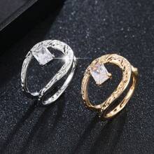 1pc Copper Micro-Inlaid Zirconia Ring, Unique Korean Design, Lightweight Luxury Open Finger Ring For Women, Suitable For Wedding & Party - JZ23380 - View 16