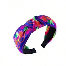 1件复古风格宽结刺绣发箍，女士款，宫廷文化时尚发箍，发带，发箍，发饰，头饰 - 彩色 - 查看 15