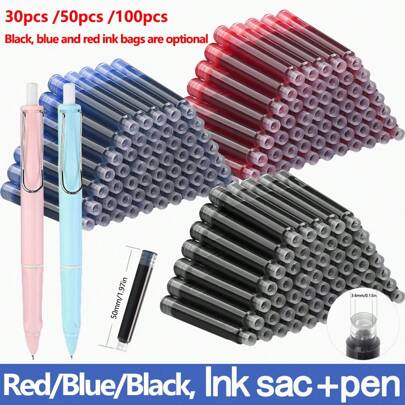 50 st 3,4 mm reservoarpenna bläckpatroner, lämplig för skola och kontor, svart/blå/röd tre färger tillgängliga