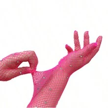 1對修長彈性閃亮鑽石魚網手套，適用於夜店派對、歌劇、角色扮演、電子音樂節、萬聖節、鋼管舞、表演舞蹈等場合 - 白色 - 查看 3