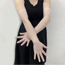 1對修長彈性閃亮鑽石魚網手套，適用於夜店派對、歌劇、角色扮演、電子音樂節、萬聖節、鋼管舞、表演舞蹈等場合 - 白色 - 查看 1