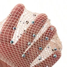 1對修長彈性閃亮鑽石魚網手套，適用於夜店派對、歌劇、角色扮演、電子音樂節、萬聖節、鋼管舞、表演舞蹈等場合 - 白色 - 查看 2