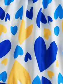 Tween Girl Summer Fashionable Simple Heart-Shaped Digital Print Ruffle Sleeve Dress