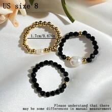 3pcs Women's Stainless Steel Ring Set, Natural Stone, Freshwater Pearl, Shell Handmade Design With Elastic Band, Adjustable Size, Minimalist Style Accessories For Daily Wear, Festivals, Weddings And Parties - Natural Stone Ring Set - View 6