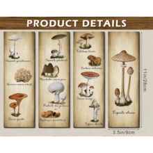 4入組蘑菇壁飾，復古蘑菇壁藝術標誌，鄉村木質蘑菇廚房裝飾，臥室、飯廳、客廳、辦公室掛畫菌類美學藝術 - 棕色 - 查看 8