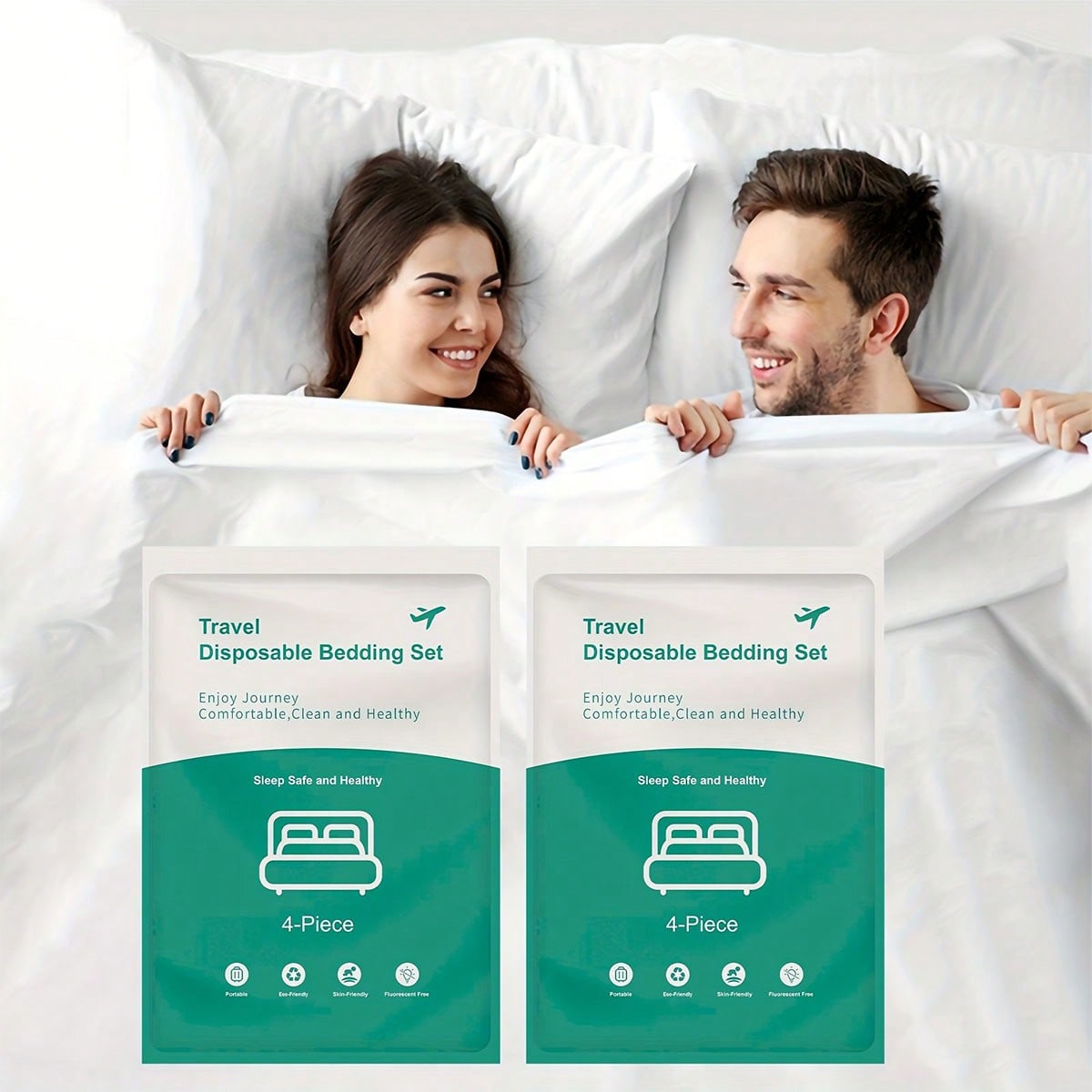 4pcs Disposable Portable Travel Bedding, Hotel Disposable Bedding Business Travel Bedding, Essential Bedding For Travel Hotels, Hospitals, Trains And Camping, Disposable Bedding Set Travel Large Bed Disposable Sheets Travel Clean And Hygienic Travel Essentials Travel Accessories Travel Must Haves Beach Vacation Summer Holiday School Accessories Back To School Supplies Stuff