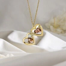 1pc Customizable Heart-Shaped Locket Necklace With Photo, Father Day Gift,Fathers Dad Gift,Picture Necklace,Custom Chain,Ideal For Family, Couples, And Pets, Suitable For Daily Wear, Birthday, Valentine's Day, Anniversary Celebration, Gift For Boyfriend, Girlfriend, Spouse - Gold - View 3