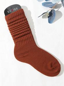 1對女款韓國風格春夏短堆疊袜，簡單百搭學院/蘿莉塔運動袜，純色過膝高筒袜（不含襪板） - 鏽棕色 - 查看 2