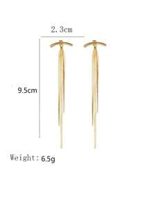 女性少女用長流蘇吊耳環，金色庞克流線金屬链耳環，婚禮伴娘珠寶 - 金色 - 查看 5