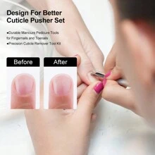 4 件角质层推刀和切刀，1 件角质层推刀和切刀，专业角质层推刀指甲油去除器不锈钢美甲工具套装，耐用修脚指甲修指甲工具，适用于手指甲脚趾甲 - 銀色 - 查看 3