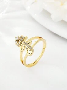 1 件时尚个性化锆石 26 字母戒指，女士可调节情侣戒指，奢华礼物，海外全新设计