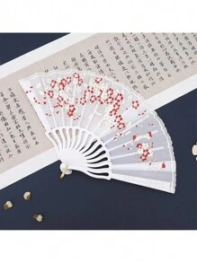 1 件女式梅花图案中国风刺绣流苏塑料折扇，适合日常使用 - 彩色 - 查看 8