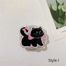 可爱猫咪黑色手机支架指环可折叠兼容 兼容三星通用配件，可爱黑猫亚克力手机支架，卡通粘性懒散桌面支架适用于智能手机兼容 、Android 手机，生日、家庭、朋友的礼物推拉式手机握把，手机配件 - 彩色 - 查看 10