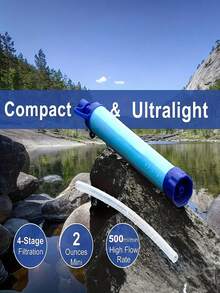 1 pieza Filtro de agua portátil para exteriores, pajita de bebida de emergencia con filtrado y esterilización de 4 niveles, purificador de agua de emergencia para acampar, hacer senderismo y explorar en exteriores, equipamiento de camping