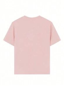 1pc Tween Girls Casual Printed Round Neck Pullover Short Sleeve T-Shirt, Summer Student Fashion - Pink - View 1