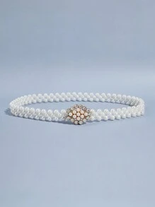 Elegant Pearl Elastic Waist Chain, Fashionable Women's Dress Decorative Belt, Stretchy Waist Band, Versatile Simple Design