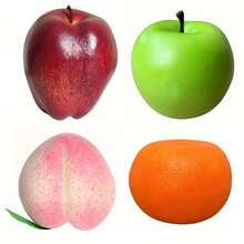 4入組人造水果組合，蛇果綠蘋果桃子柳橙，仿真水果模型人工假水果家居裝飾店面裝飾，假水果蔬菜水果盤碗飾品，房間裝飾，美學房間裝飾 - 彩色 - 查看 3